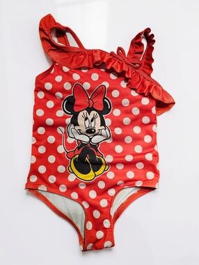 MINNIE MOUSE Red Polka Dot Girls One-Piece Swimsuit. Size 4T.